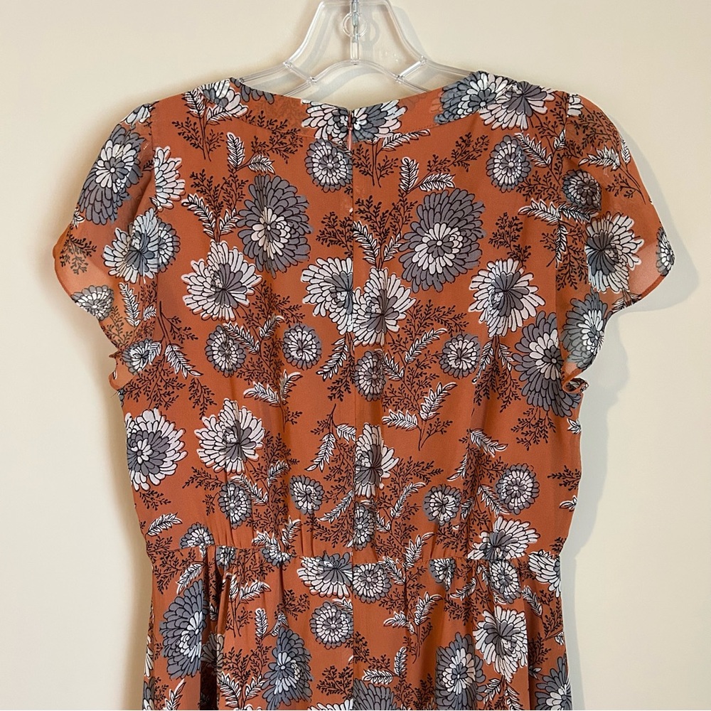 Madewell Terracotta Floral Short Flutter Sleeve Scoop Neck Midi Dress Size 6 - Picture 9 of 12
